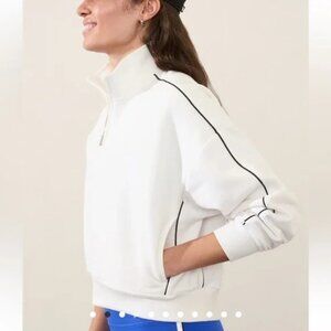Athleta Forever Fleece 1/2 Zip High Hip Piping Sweatshirt in White